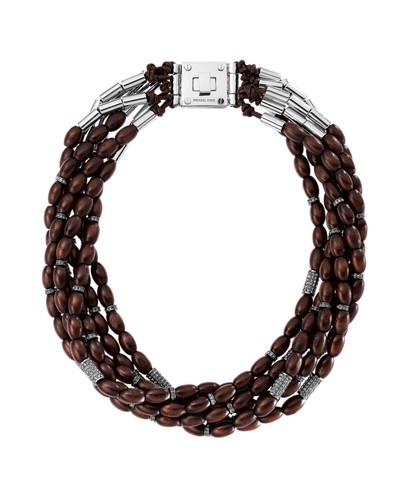 Collana Michael Kors Safari Glam Torsade ebano argento MKJ1586 nuova con etichette $350