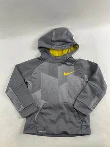 Nike Dri-Fit Jacket Boy's Size 6 Medium Gray Pullover Mock Neck Hoody Logo Print - Picture 1 of 7