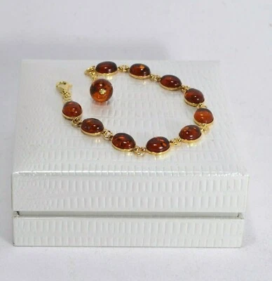 BRACCIALE IN ARGENTO 925 DORATO CON AMBRA 8 x 10 mm REGOLABILE         AGRP 0137 - Immagine 1 di 3