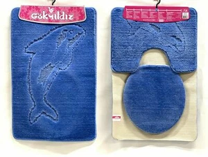 Badgarnitur Badteppich Badezimmergarnitur 3-Teilig 85x55 cm Hellblau Ausschnitt - Bild 1 von 1