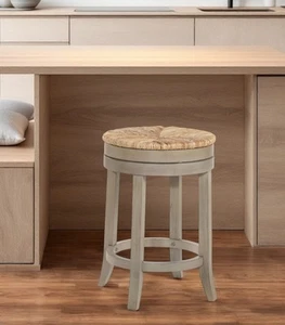 24" Natural And Gray Solid Wood Swivel Backless Counter Height Bar Chair - Picture 1 of 4