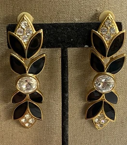 Orecchini BIJOUX DESIGNS dichiarazione New York smalto nero pietre chiare Rivoli - Foto 1 di 7