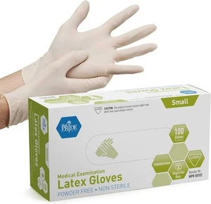 MED PRIDE Medical Exam Latex Gloves| 5 mil Thick, Small Box Small/100, White - Picture 1 of 5