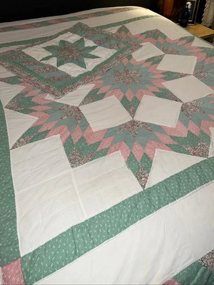 Edredón Country Star tamaño completo años 90 de colección 2 fundas a juego cabaña Shabby Pinks verdes Foto 1 de 4