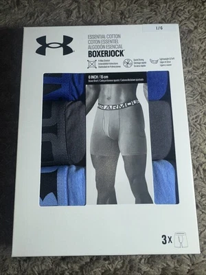 Under Armour Essential Cotton Boxerjock 3 Pack Underwear 6” Men’s Blue Large - Image 1 of 4