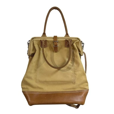 Canvas Leather Trim Bag Tote Crossbody Messenger Bag Tan Brown Made USA - Image 1 of 4