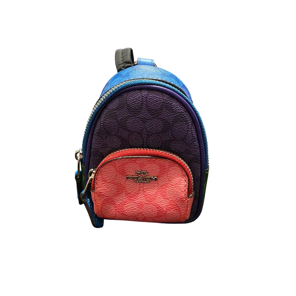 Mochila Coach Mini Court Bloques de Color Firma Bolso de Lona Dije Foto 1 de 4
