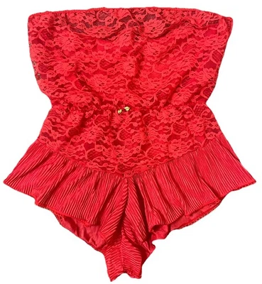 Lencería de nailon de colección mameluco de peluche mono grande rojo encaje transparente sin tirantes sexy Foto 1 de 4