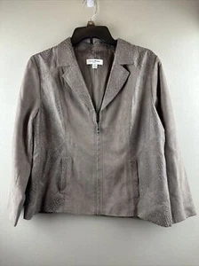 Studio Works Sz 14 Petite Faux Suede and Snakeskin Womens Brown Zip Front Jacket - Picture 1 of 15