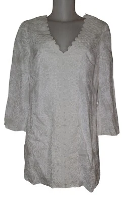 Vestido túnica de resort Lilly Pulitzer talla M blanco broche bordado crochet Foto 1 de 4