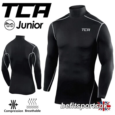 KIDS LONG SLEEVE COMPRESSION BASE-LAYER  SKIN MOCK NECK TIGHT BLACK YOUTH TCA - Image 1 of 2