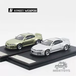 Street Weapon SW 1:64 Nissan Slivia S15 Rocket Bunny silver /Green Model Car - Picture 1 of 10