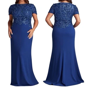 NEW Tadashi Shoji Too Edry Embellished Crepe Gown Blue Women Size 16Q - Picture 1 of 12