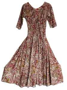Vintage 1950s Sambo maxi dress skater rockabilly red Paisley swing swirl twirl - Picture 1 of 8