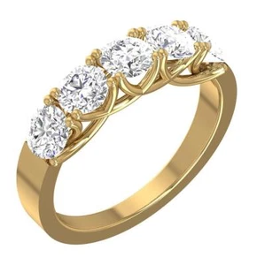 VS FG 1.0/1.50/2.0/2.50 Ct Lab Grown Round Diamond 5 Stone Wedding Ring 14K Gold - Picture 1 of 13