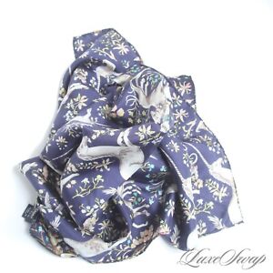 LNWOT Drakes x J. Crew Made in Italy Navy Mughal Dog Floral Print Silk Scarf NR