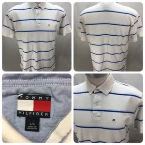 VTG Tommy Hilfiger Men's Size L White Blue Color Logo Flag Polo Shirt        Gr2 - Picture 1 of 9