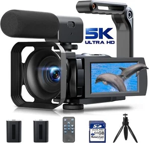 5K 56MP Touch Screen Video Camera Camcorder | 16X Zoom Podcast Recorder &Tripod - Picture 1 of 11