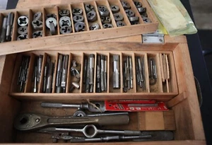 OLD MIX LOT USA Hanson Handy + Craftsman + GTD other Tap & Die Set BIG Wood case - Picture 1 of 14