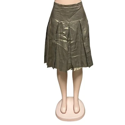 Burberry Metallic Pleated Skirt A-Line Knee Length Party Cocktail Skirt Size 8 - Image 1 of 4