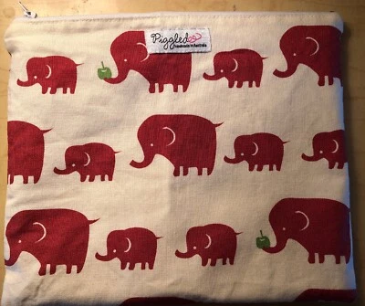 Ручной работы переноски мешок сумка кремовый красный слон зеленый яблоки на молнии Piggled застежки - Изображение 1 из 4