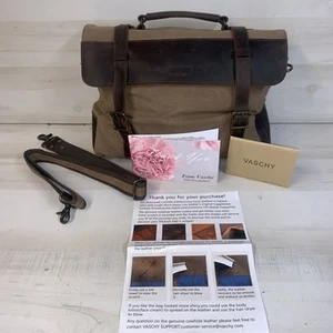 VASCHY AKTENTASCHE COMPUTER MESSENGER REISETASCHE BRAUN CANVAS LEDERBESATZ NEU MIT ETIKETT!!!! - Bild 1 von 17
