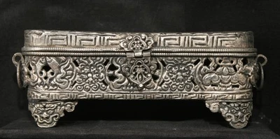 Quemador de incienso chino antiguo fino de aleación de plata con excelentes motivos auspiciosos Foto 1 de 4