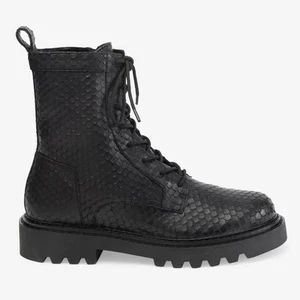 Marcella NYC Lawrence Boots Black Snake Print Womens 10 Scaled Python Combat - Picture 1 of 14