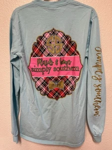 Simply Southern Women's Christmas Long Sleeve T-Shirt Plaids And Bows Teal Sz Sm - Picture 1 of 8