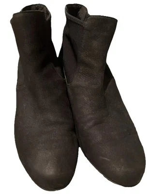 Eileen Fisher 7 1/2 Estrecho Negro Cuero Sin Cordones Botines Suelas de Cuero Foto 1 de 4