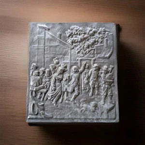 Vintage Pewter Plaque of Flemish Dancing Peasants - Teniers Style Wall Relief - Picture 1 of 5