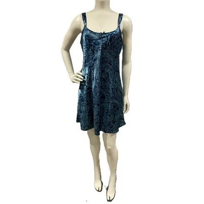Morgan Taylor Blue Paisley Floral Nightgown Slip Dress M Side Slit Adjustable - Image 1 of 4