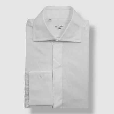Camisa de vestir Cesare Attolini Napoli para hombre blanca puño francés texturizada talla 16/41 Foto 1 de 4