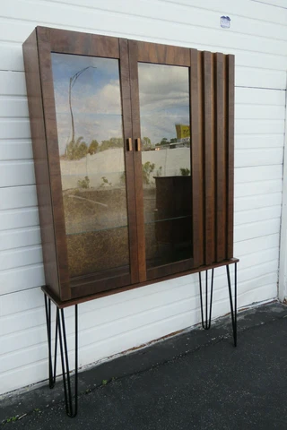 Brutalist Mid Century Modern Display China Cabinet with Hairpin Legs 1255 Cover