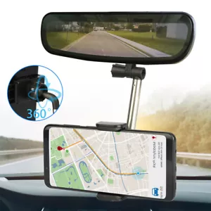 Universal 360° Car Rear View Mirror Mount Holder Stand Cradle For Cell Phone GPS - Picture 1 of 12