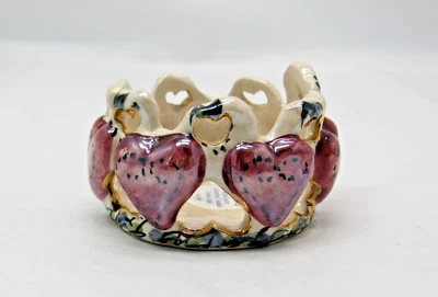 Vintage Blue Sky Clay Works Tea Light Holder Trinket Hearts Heather Goldminc - Image 1 of 4