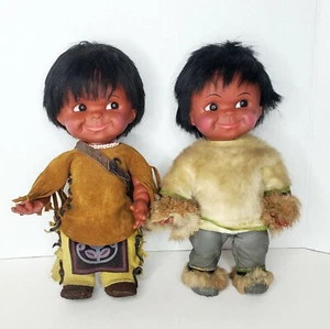 Native American Indian Doll Baby Dolls Leather Clothes 12 inches Set 2 Vintage - Picture 1 of 12