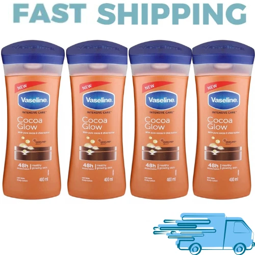 4x Vaselina Cuidado Intensivo con Brillo de Cacao Puro y Manteca de Karité Loción Corporal 400 ml Foto 1 de 1