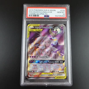Tarjeta Pokémon PSA 10 Solgaleo & Lunala GX 216/236 Eclipse Cósmico Graduada - Imagen 1 de 3
