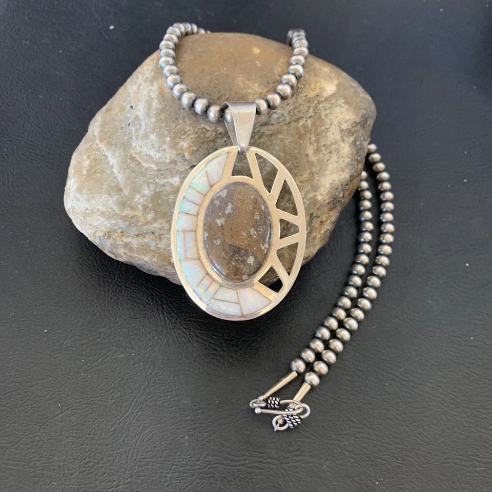 Colgante Navajo de plata de ley 20" con incrustaciones de ópalo y jaspe para mujer 12271 Foto 1 de 4