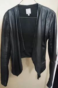 Halogen M black distressed look long sleeve leather and fabric jacket - Picture 1 of 8