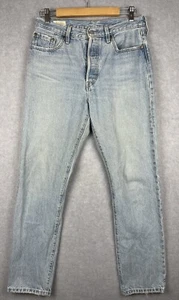 Levis 501 Denim Jeans Light Wash Size Mens W 28 L 30 Button Fly Premium - Picture 1 of 15