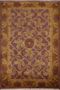 Geometric Nepal Tibetan Oriental Area Rug 4x6 Purple Wool Hand-made Carpet - Picture 1 of 20