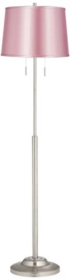 Lámpara de pie Abba 65"H acero cepillado con pantalla rosa pálido cadena de doble tracción Foto 1 de 4