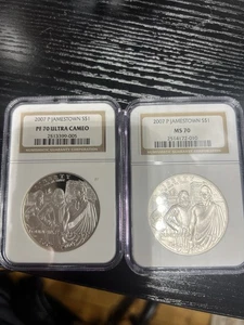 2007-P 2 JAMESTOWN  SILVER DOLLARS NGC PF70&MS70 GEMS - Picture 1 of 2
