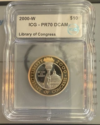 2000W Library of Congress $10 Bimetallic Commemorative Coin PF 70 Deep Cameo - Image 1 of 2