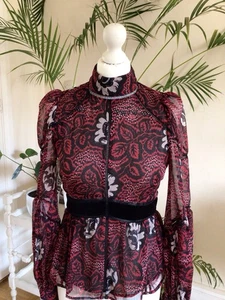 TED BAKER TOP, SIZE 1, NWOT, SHEER, LINED, LONG SLEEVES, HIGH NECK, VELVET TRIM - Picture 1 of 19