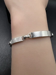 Vintage Sterling Silver Ribbed Panel ID Chain Bracelet No Mono 7"-7.5" - Picture 1 of 10