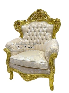 Sedia Poltrona Germany Trono Barocco oro tessuto damascato swarovski AL4227 - Foto 1 di 3