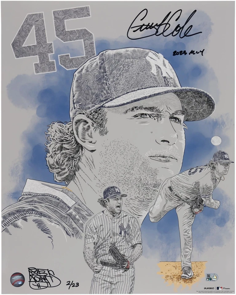 Impresión fotográfica firmada por Gerrit Cole Yankees 16x20 con Cy Young Insc-por Maz Adams-LE 23 Foto 1 de 1